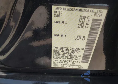 2014 Nissan Altima 2.5 S из США, поврежденный, VIN 1N4AL3AP0EC323615